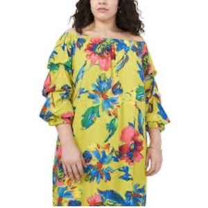 Ivy Street Plus Size Chaus Off-the-Shoulder Balloon Sleeve Challis Dress 1X